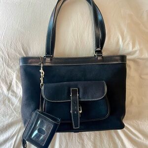 Dooney and Bourke East West Black Canvas Shoulder Tote with Coin Purse